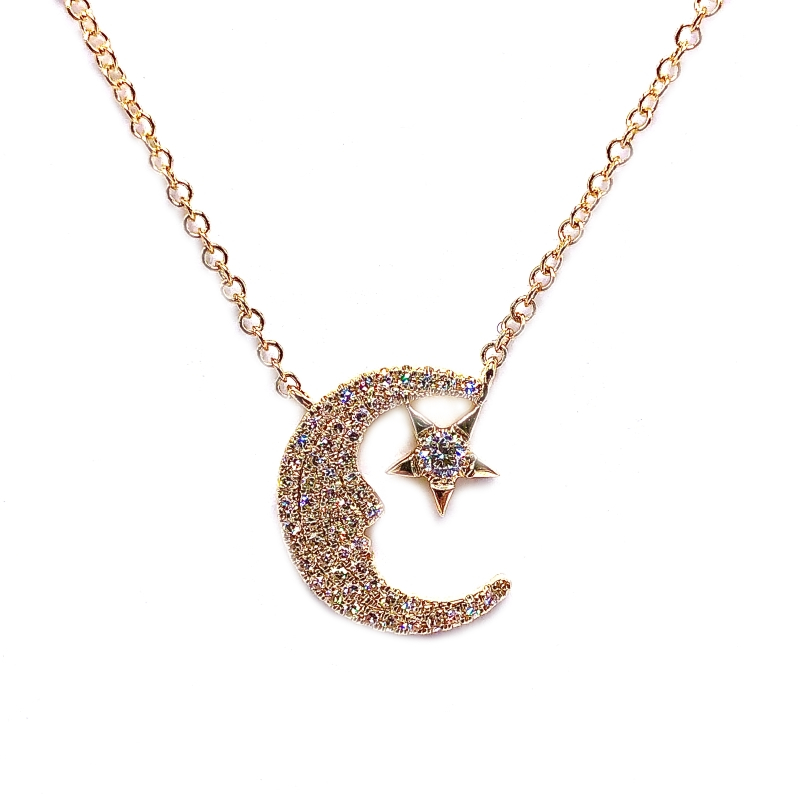 Diamond Moon and Star Necklace