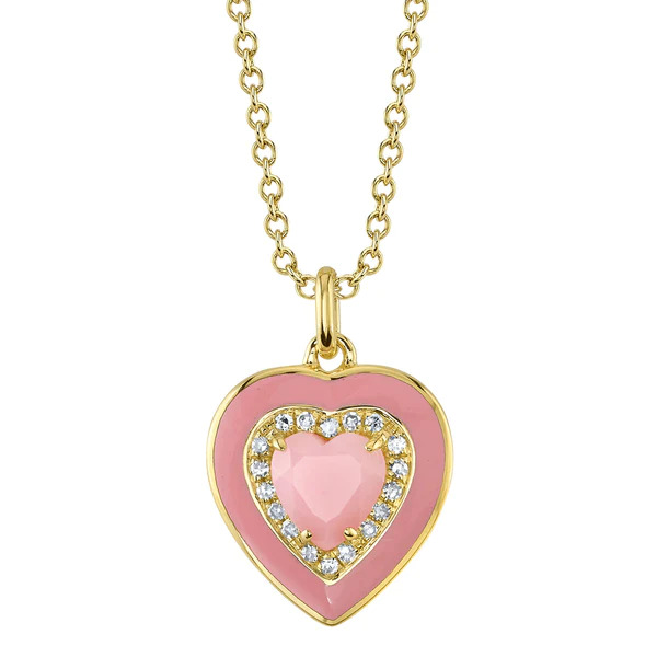 Pink Opal/Diamond Heart Necklace