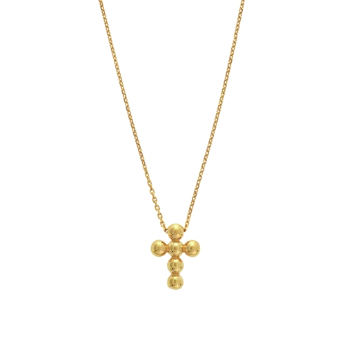 Small Bead Cross Necklace in 14K Yellow Gold