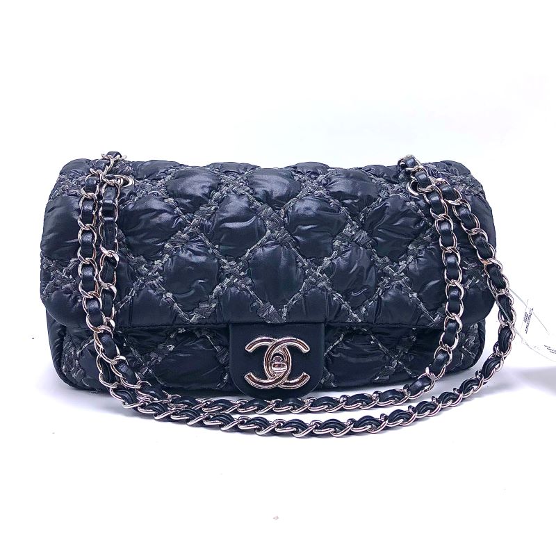 Chanel Paris-Byzance Tweed On Stitch Flap Quilted Gray Nylon Shoulder Bag