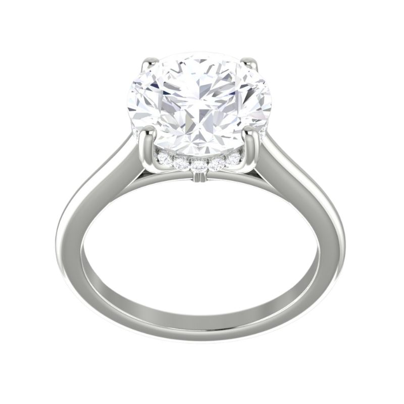 Engagement Ring 2.51Ct Round, .06Ctw Hidden Halo, 14K White Gold