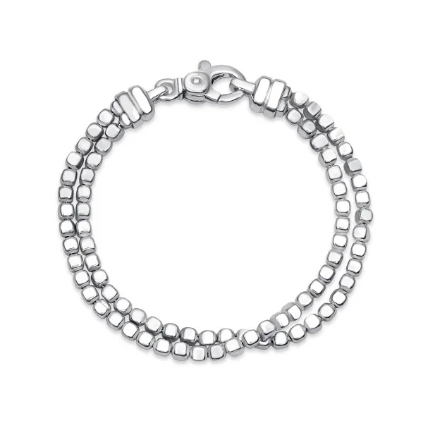 7 Double Cube Bead Sterling Silver Bracelet